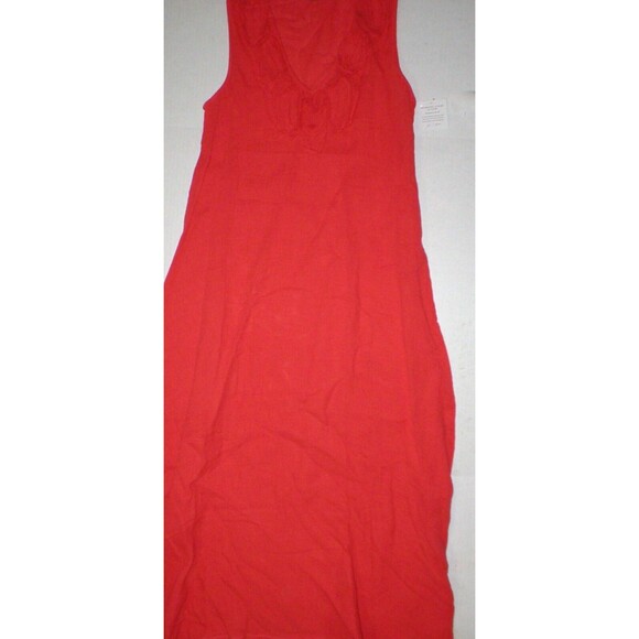 New Natori Sleeveless Maxi Night Gown Dress Embroidered Womens XS Red Orange - Picture 2 of 10